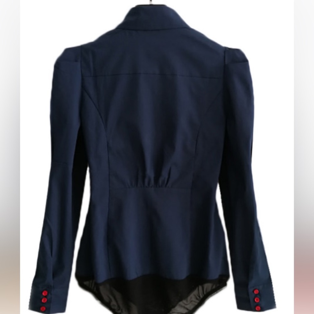 Unique KOJA Dressy Button Down Navy Blouse~Suit XL (See Size Chart) - Picture 4 of 12